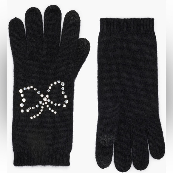 SOFIA CASHMERE SILVER CRYSTAL STUD EMBELLISHED CASHMERE GLOVES BLACK OS NWT